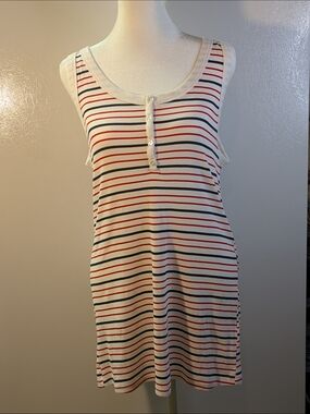 torrid Striped Ribbed Sleep Tank in White with Red & Navy